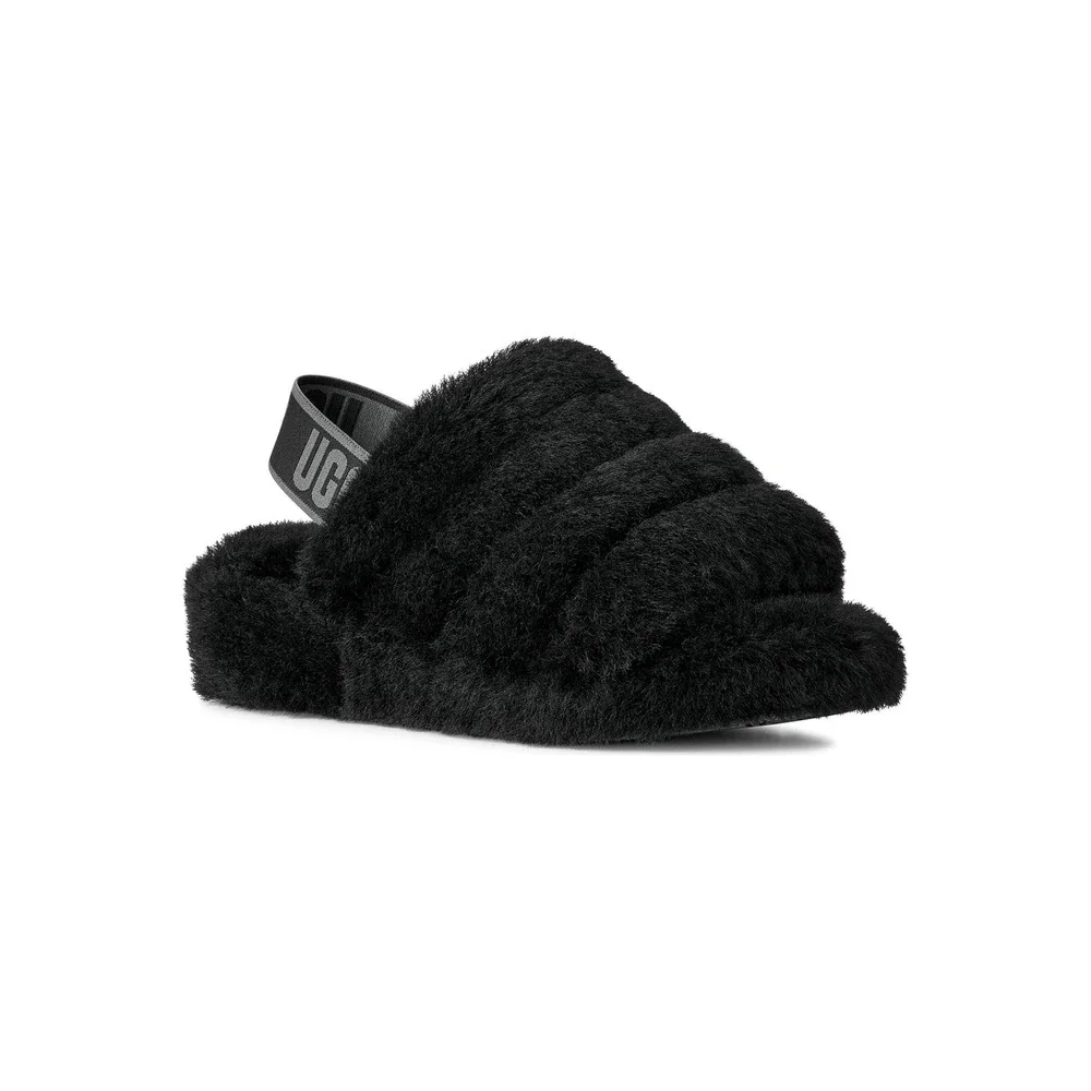 UGG T Fluff Yeah Slide Black Sheepskin Elastic Strap Kids Toddler 12 1098579T
